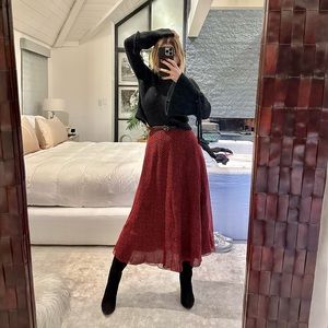 2021 Christian Dior red and black animal print silk midi skirt. Size FR36 US4.